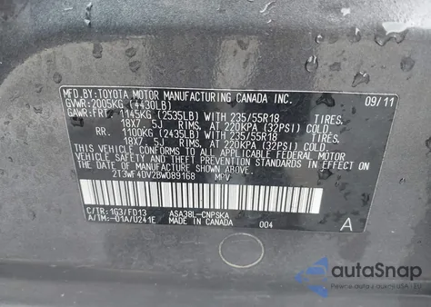 2011 Toyota Rav4 Sport из США, поврежденный, VIN 2T3WF4DV2BW089168